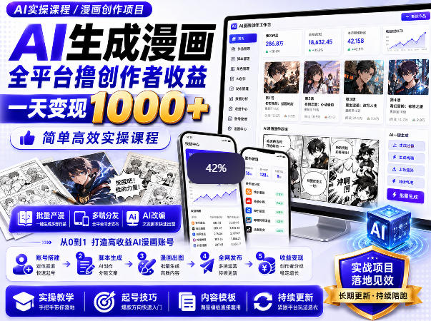 AI生成漫画全平台撸创作者收益内部课程,实操最高单日变现1k+-网创之家