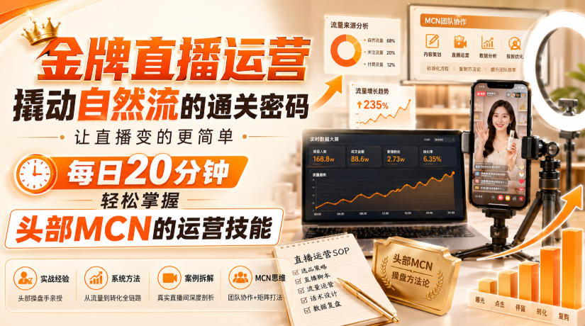 金牌直播运营撬动自然流的通关密码,让直播变的更简单,每日20分钟,轻松掌握头部MCN的运营技能-网创之家