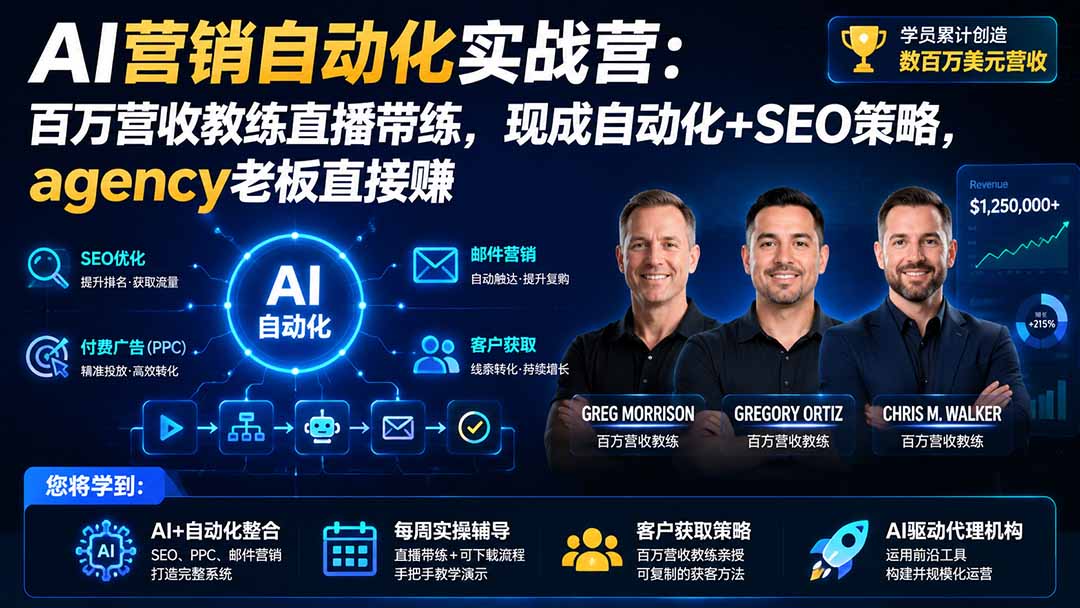 AI营销自动化实战营:百万营收教练直播带练,现成自动化+SEO策略,agency老板直接赚【原创双语字幕】-网创之家