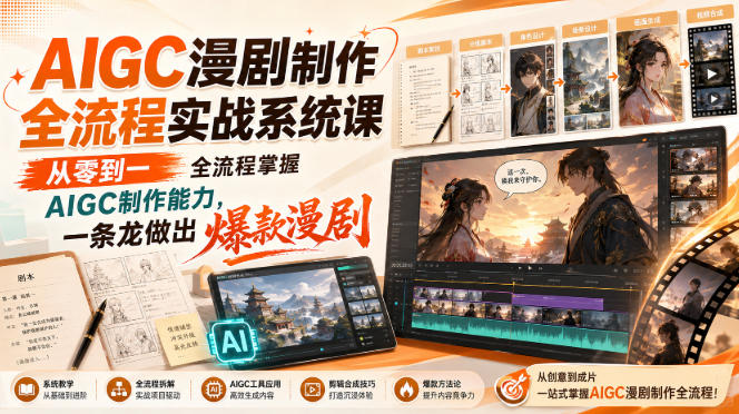 AIGC漫剧制作全流程实战系统课,从零到一全流程掌握AIGC制作能力,一条龙做出爆款漫剧-网创之家