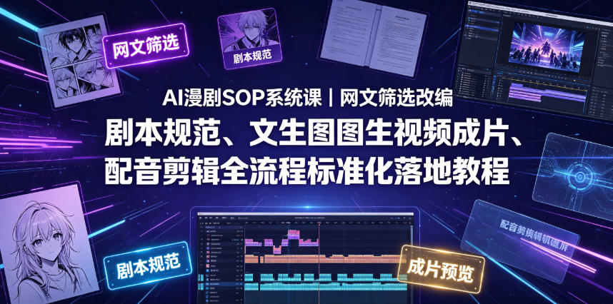 AI漫剧SOP系统课|网文筛选改编、剧本规范、文生图图生视频成片、配音剪辑全流程标准化落地教程(更新0826)-网创之家