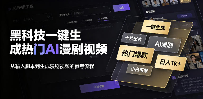 黑科技一键生成热门AI漫剧视频,十秒钟即可搞定,小白也能日入1k+【揭秘】-网创之家