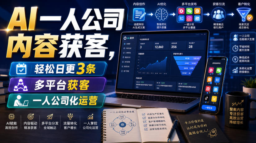 AI一人公司内容获客,轻松日更3条,多平台获客,一人公司化运营(更新0827)-网创之家