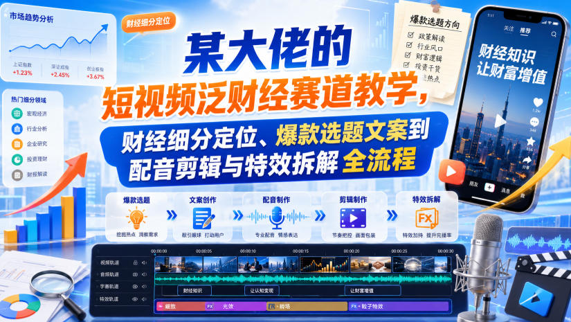 某大佬的短视频泛财经赛道教学,财经细分定位、爆款选题文案到配音剪辑与特效拆解全流程-网创之家