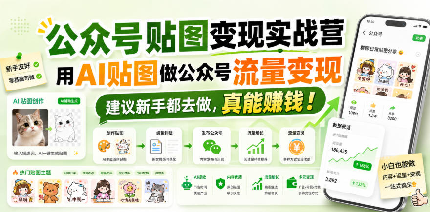 公众号贴图变现实战营,用AI贴图做公众号流量变现,建议新手都去做,真能賺钱!-网创之家