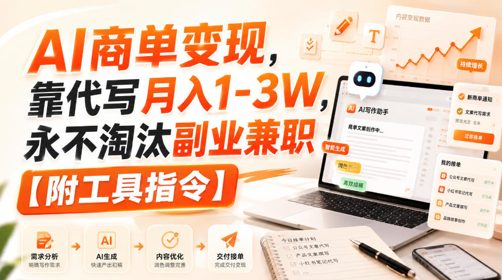 AI商单变现,靠代写月入1-3W,永不淘汰副业兼职【附工具指令】【揭秘】-网创之家