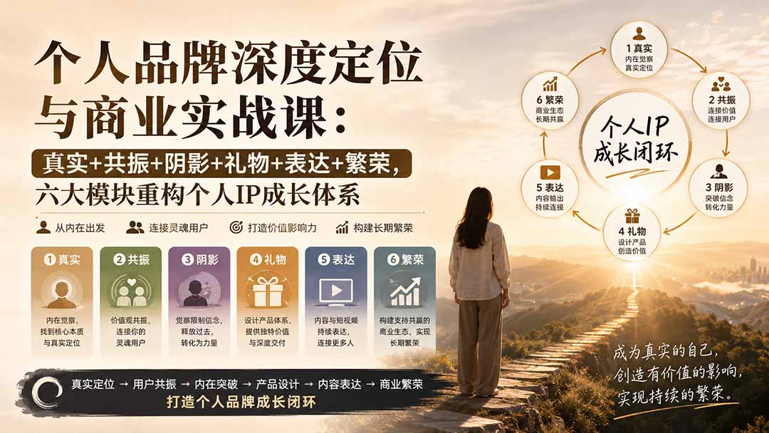 个人品牌深度定位与商业实战课:真实+共振+阴影+礼物+表达+繁荣,六大模块重构个人IP成长体系-网创之家