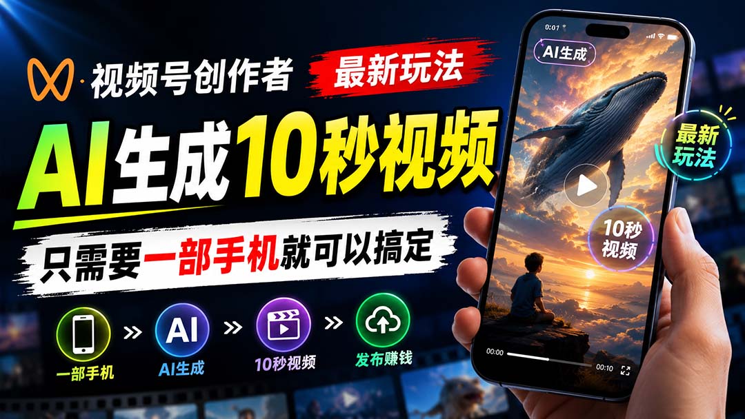 视频号创作者最新玩法,AI生成10秒视频,只需要一部手机就可以搞定-网创之家