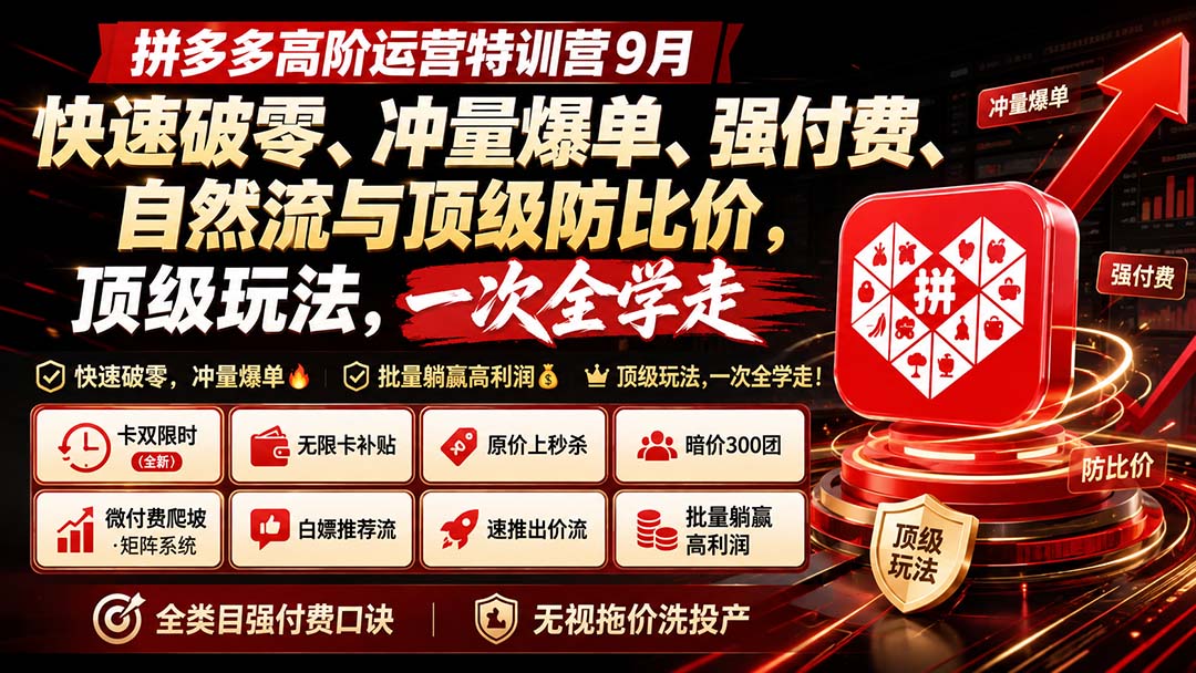 拼多多高阶运营特训营9月:快速破零、冲量爆单、强付费、自然流与顶级防比价, 顶级玩法,一次全学走-网创之家