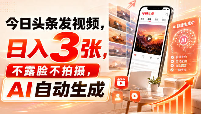 今日头条发视频,日入3张,不露脸不拍摄,AI自动生成-网创之家