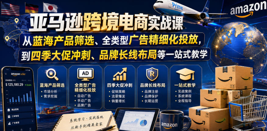 亚马逊跨境电商实战课，从蓝海产品筛选、全类型广告精细化投放，到四季大促冲刺、品牌长线布局等一站式教学(更新0831)-网创之家