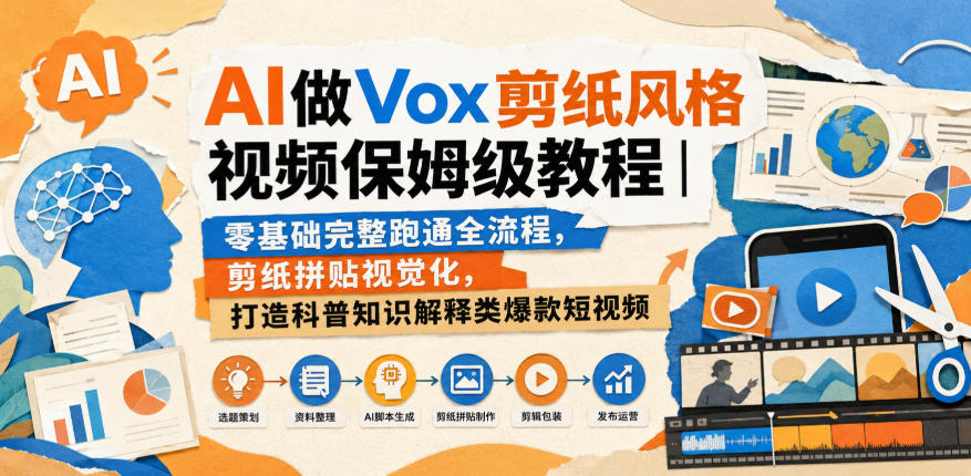 AI做Vox剪纸风格视频保姆级教程|零基础完整跑通全流程,剪纸拼贴视觉化,打造科普知识解释类爆款短视频-网创之家