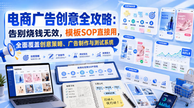 电商广告创意全攻略:告别烧钱无效,模板SOP直接用,全面覆盖创意策略、广告制作与测试系统【原创双语字幕】-网创之家