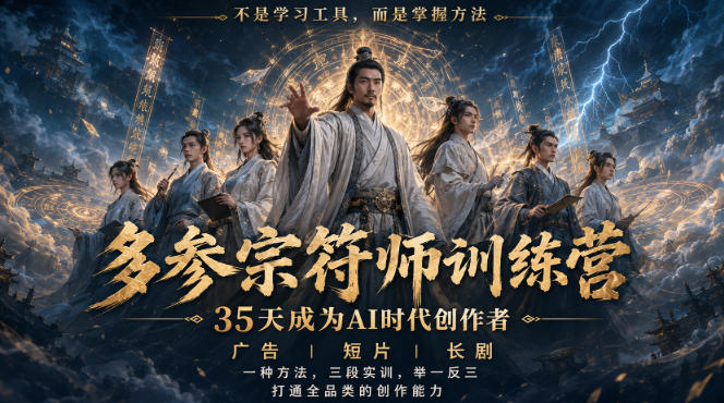 多参宗符师训练营,35天成为AI时代创作者,广告|短片|长剧,一种方法,三段实训,举一反三,打通全品类的创作能力-网创之家