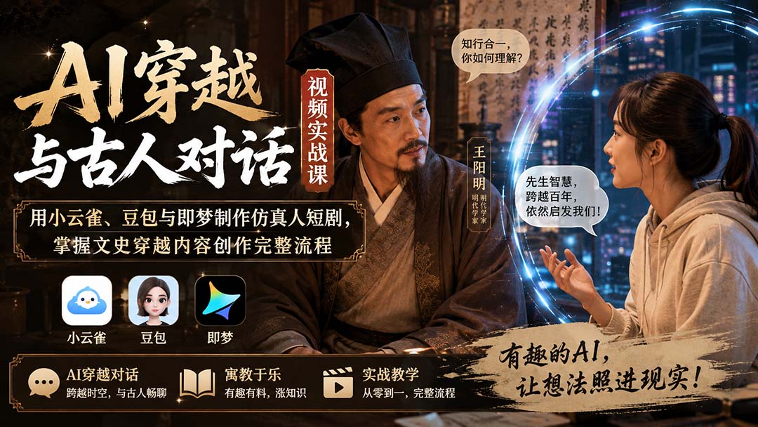 AI穿越与古人对话视频实战课:用小云雀、豆包与即梦制作仿真人短剧,掌握文史穿越内容创作完整流程-网创之家