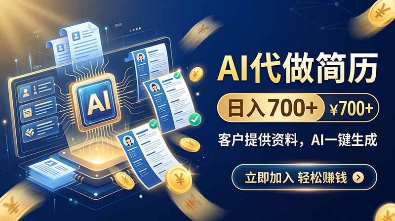 AI代做简历,日入700+,客户提供资料,AI一键生成-网创之家