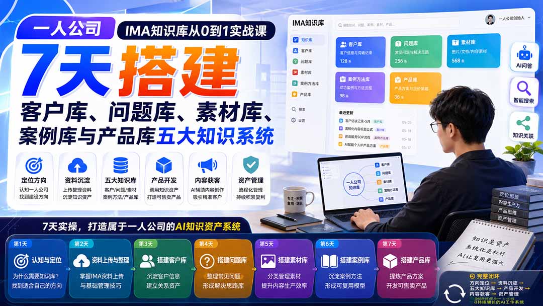 一人公司IMA知识库从0到1实战课:7天搭建客户库、问题库、素材库、案例库与产品库五大知识系统-网创之家