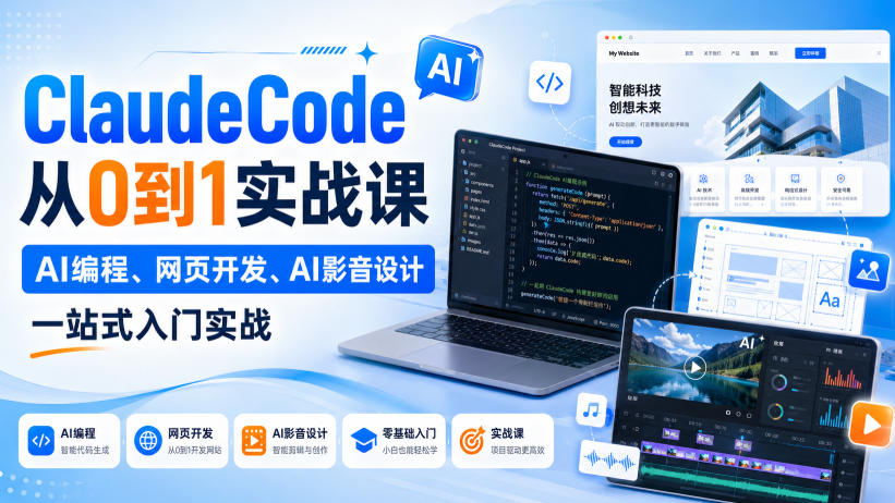 Claude Code从0到1实战课,AI编程、网页开发、AI影音设计一站式入门实战(更新)-网创之家