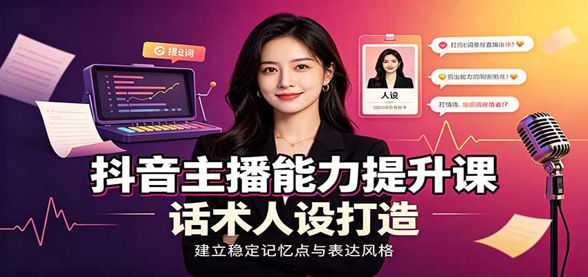 抖音主播能力提升课：账号底层逻辑，直播间搭建调试，话术人设打造全套教学-网创之家