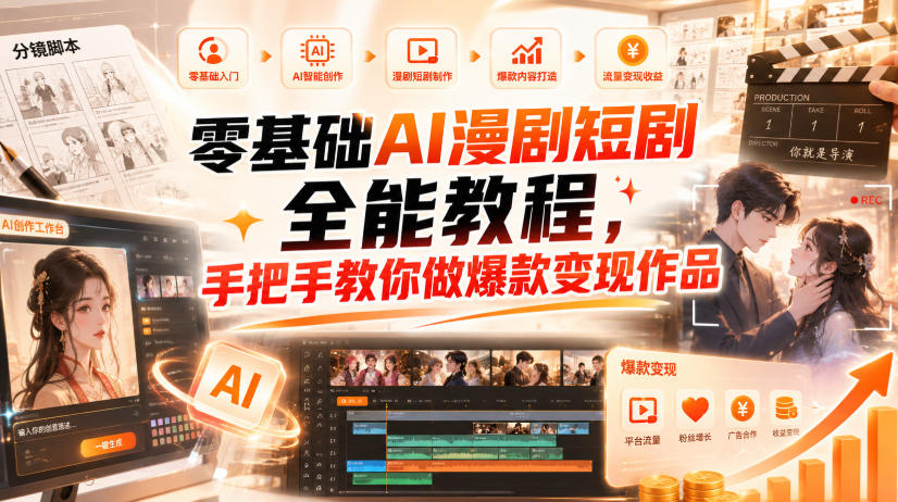 零基础AI漫剧短剧全能教程,从AI智能体搭建、文案脚本分镜、多平台AI生视频、剪映精修,覆盖全题材创作,手把手教你做爆款变现作品-网创之家