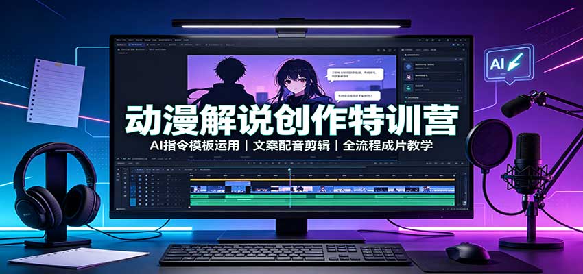 动漫解说创作特训营:AI指令模板运用,文案配音剪辑,全流程成片教学-网创之家