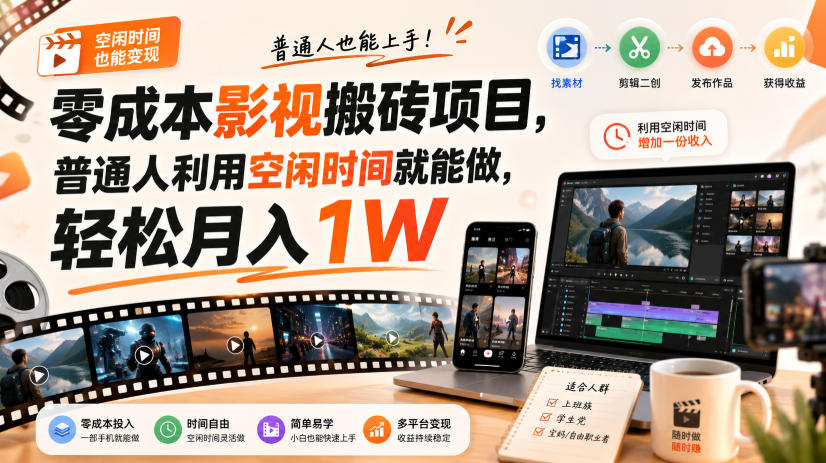 零门槛影视搬砖项目，月入万元，玩法稳定普通人可落地的长期副业！-网创之家