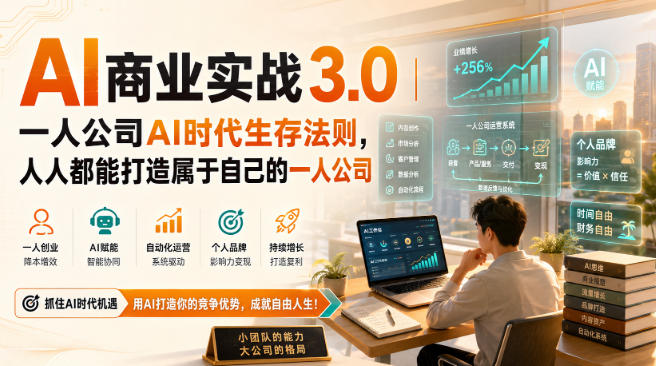 AI商业实战3.0|一人公司AI时代生存法则,人人都能打造属于自己的一人公司-网创之家