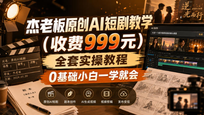 杰老板原创AI短剧教学(收费999元),全套实操教程,0基础小白一学就会,非搬运技术-网创之家