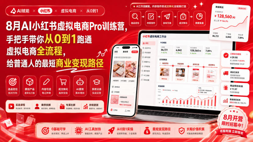 8月AI小红书虚拟电商Pro训练营,手把手带你从0到1跑通虚拟电商全流程,给普通人的最短商业变现路径(更新0903)-网创之家