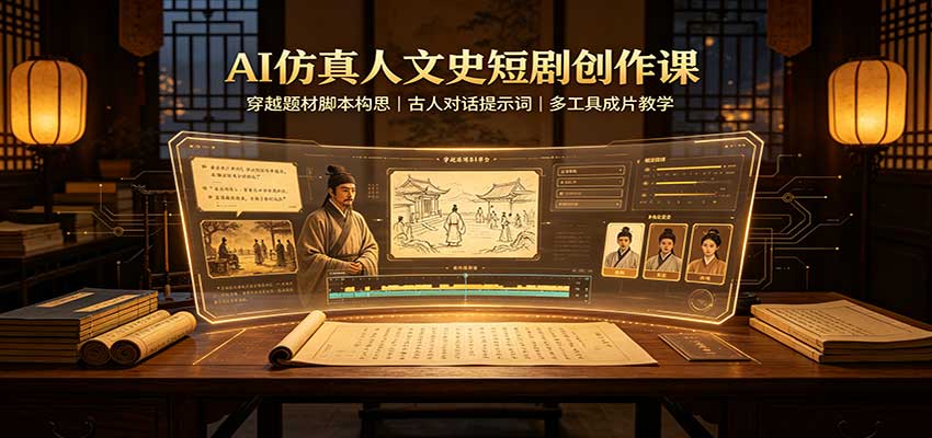 AI仿真人文史短剧创作课：穿越题材脚本构思，古人对话提示词，多工具成片教学-网创之家