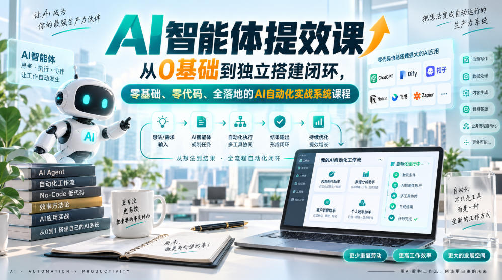AI智能体提效课,从0基础到独立搭建闭环,零基础、零代码、全落地的AI自动化实战系统课程-网创之家