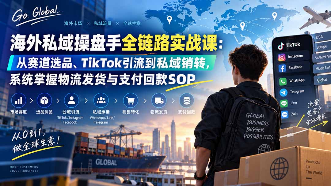 海外私域操盘手全链路实战课：从赛道选品、TikTok引流到私域销转，系统掌握物流发货与支付回款SOP-网创之家