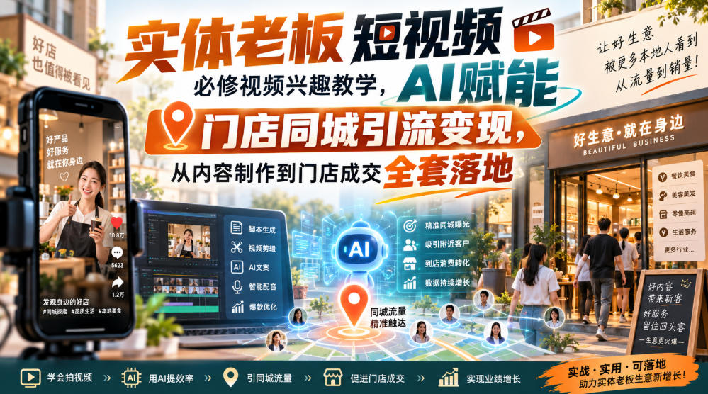 实体老板短视频必修视频兴趣教学,AI赋能门店同城引流变现,AI+短视频+直播打爆实体客流量-网创之家