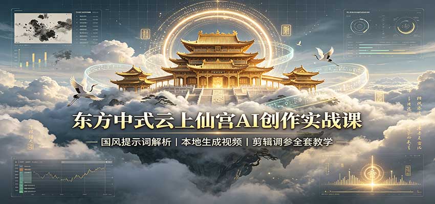 东方中式云上仙宫AI创作实战课:国风提示词解析,本地生成视频,剪辑调参全套教学-网创之家