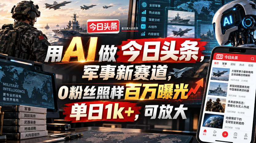 用AI做今日头条,军事新赛道,0粉丝照样百万曝光,单日1k+,可放大-网创之家