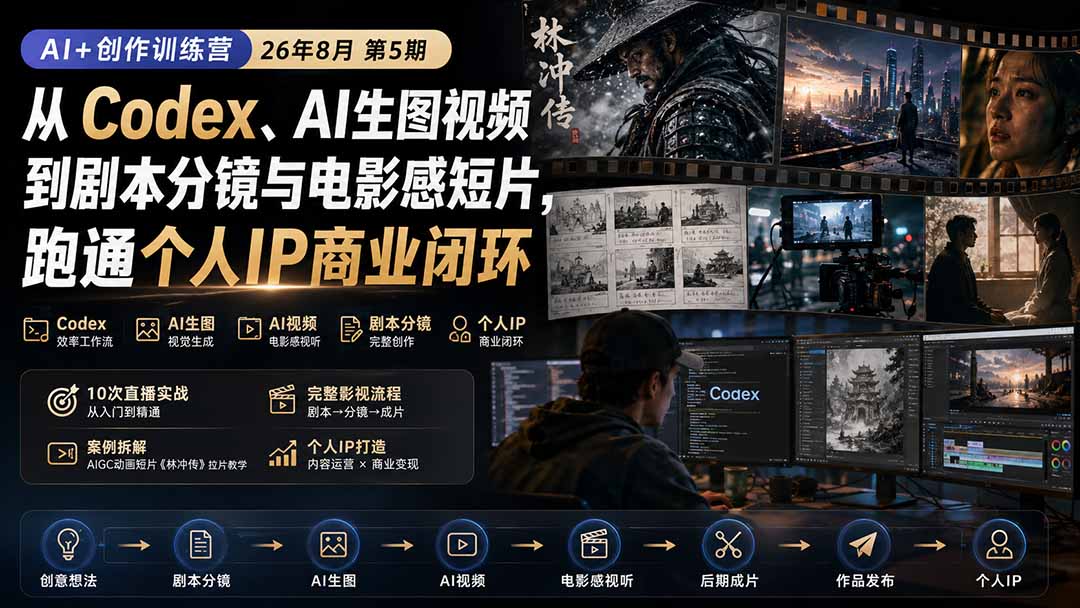 AI+创作训练营26年第5期-更新:从Codex、AI生图视频到剧本分镜与电影感短片,跑通个人IP商业闭环-网创之家
