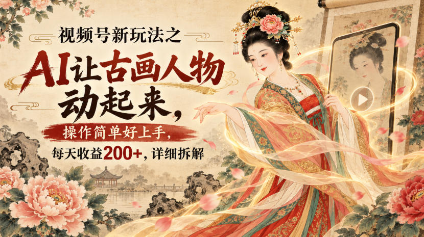 视频号新玩法之AI让古画人物动起来,操作简单好上手,每天收益200+,详细拆解-网创之家