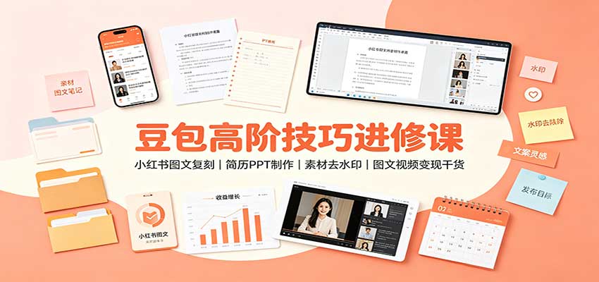 豆包高阶技巧进修课：小红书图文复刻，简历PPT制作，素材去水印，图文视频变现干货-网创之家