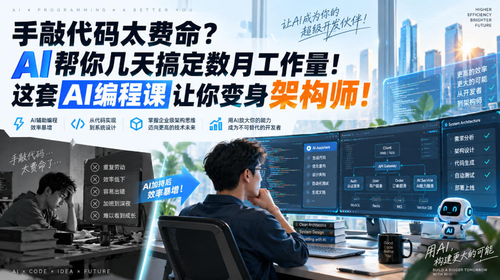 手敲代码太费命?AI帮你几天搞定数月工作量!这套AI编程课让你变身架构师!【原创双语字幕】-网创之家