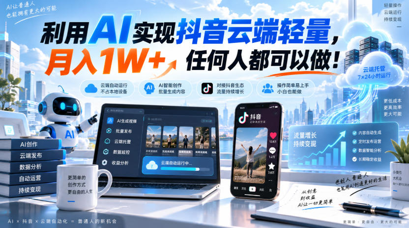利用AI实现抖音云端轻量,月入1W+,任何人都可以做!【揭秘】-网创之家