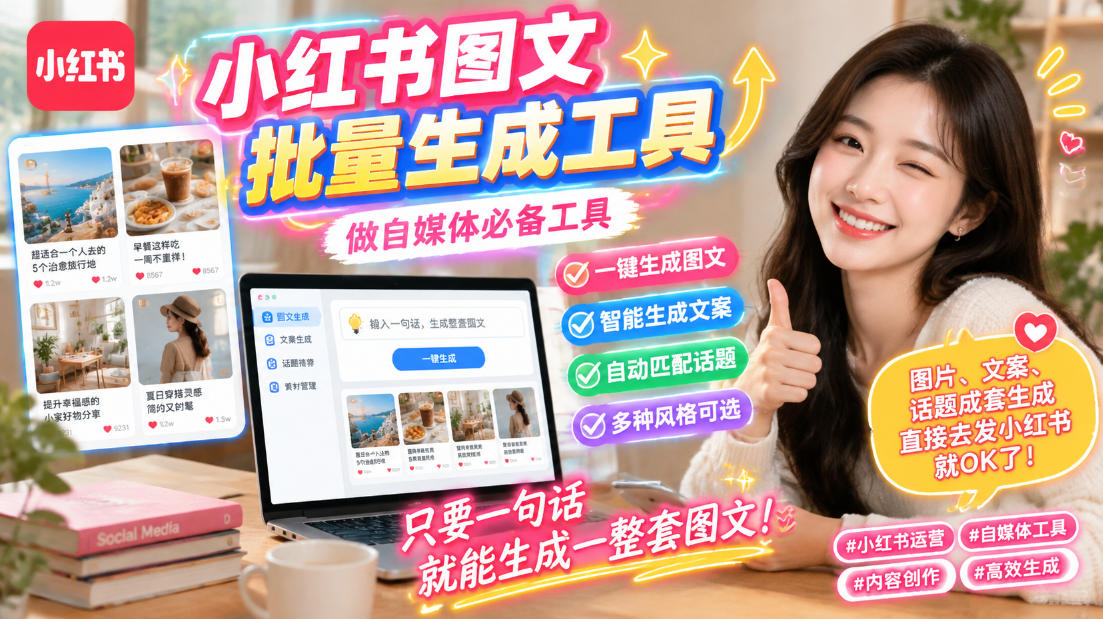 小红书图文批量生成工具，话题、文案、配图一键生成，直接发布，做自媒体必备工具-网创之家