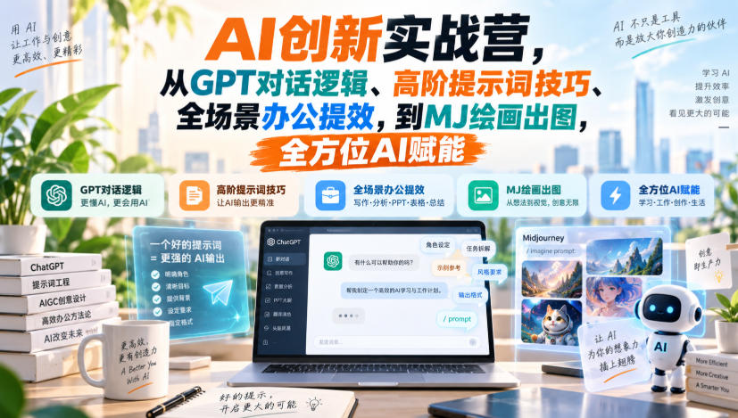 AI创新实战营，从GPT对话逻辑、高阶提示词技巧、全场景办公提效，到MJ绘画出图，全方位AI赋能-网创之家