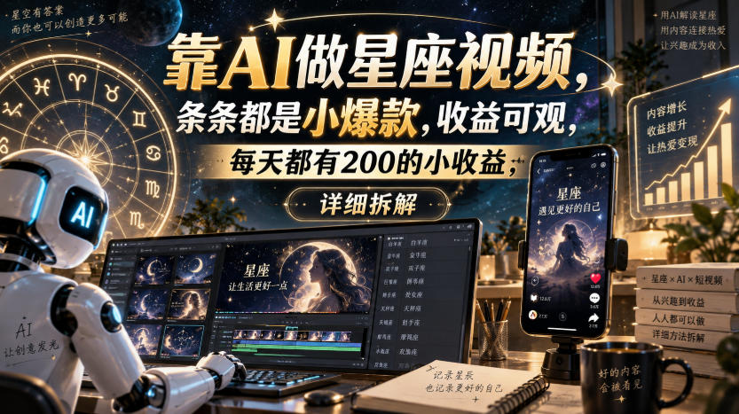 靠AI做星座视频,条条都是小爆款,收益可观,每天都有200的小收益,详细拆解-网创之家