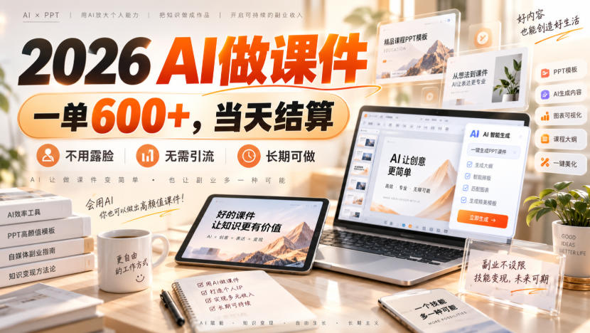 2026 AI做课件,一单600+,当天结算,不用露脸,无需引流,长期可做【揭秘】-网创之家