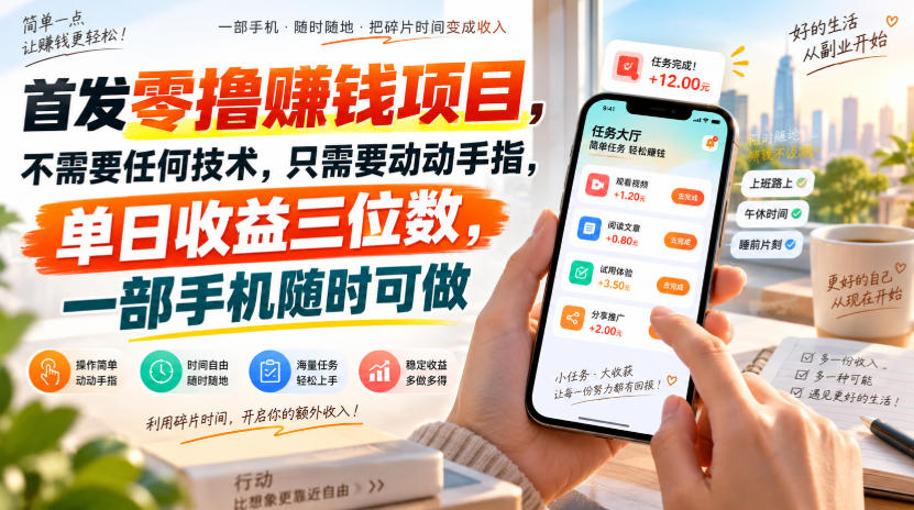 首发零撸賺钱项目,不需要任何技术,只需要动动手指,单日收益三位数,一部手机随时可做【揭秘】-网创之家