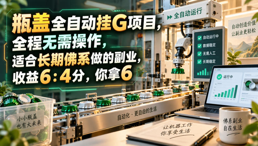 瓶盖全自动挂G项目，全程无需操作，适合长期佛系做的副业，收益6：4分，你拿6【揭秘】-网创之家