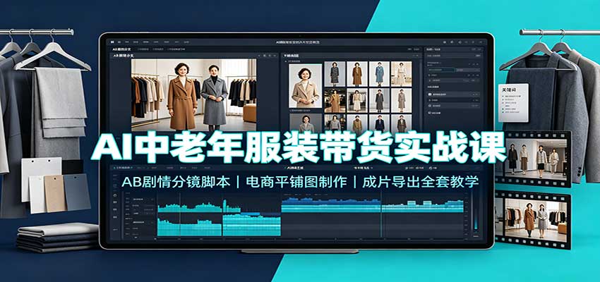 AI中老年服装带货实战课:AB剧情分镜脚本,电商平铺图制作,成片导出全套教学-网创之家