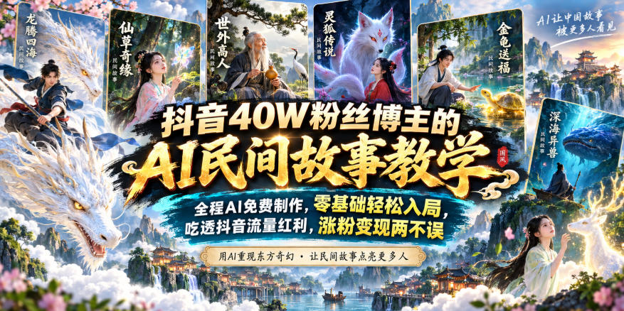 抖音40W粉丝博主的AI民间故事教学,全程AI免费制作,零基础轻松入局,吃透抖音流量红利,涨粉变现两不误-网创之家