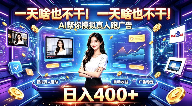 一天啥也不干！AI帮你模拟真人跑广告，稳定日入400+，实现真正被动变现【揭秘】-网创之家