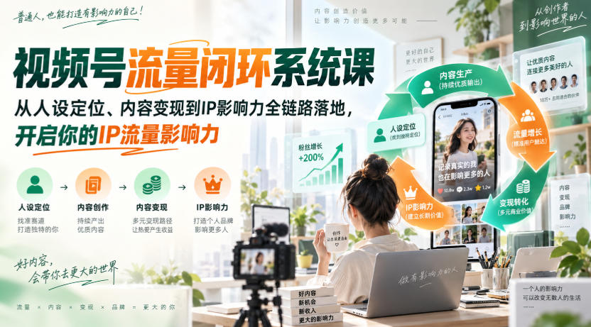 视频号流量闭环系统课，从人设定位、内容变现到IP影响力全链路落地，开启你的IP流量影响力-网创之家